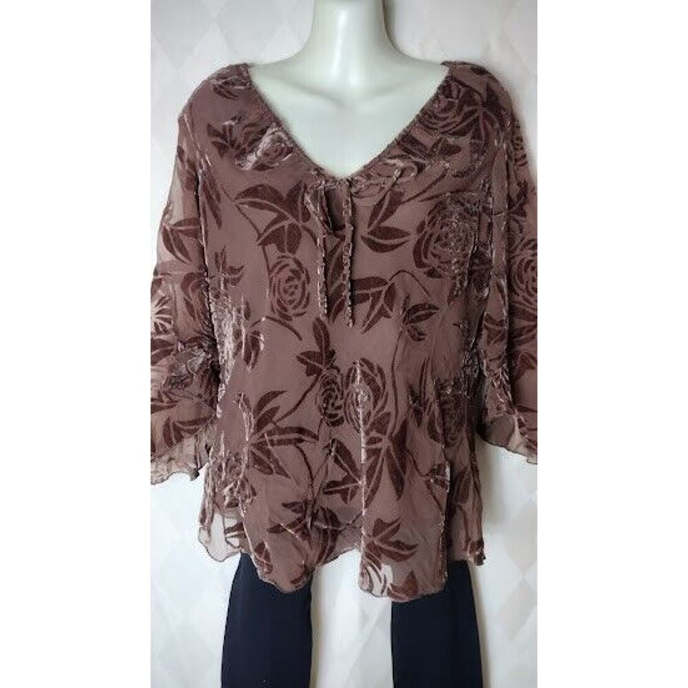 Anne‎ Carson Velvet Burnout Top with Lining, Brown, Size M
